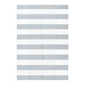 Large Garden Outdoor Rug For Patio, Misty Grey & White Line Waterproof Garden Rug 160 x 230cm