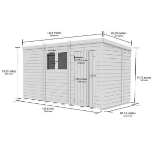 DIY Sheds 12x7 Pent Shed - Double Door With Windows