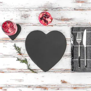 Argon Tableware - Heart Slate Placemats & Coasters Set - 12pc