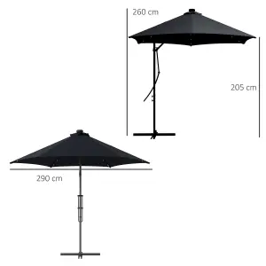 Outsunny 3(m) Cantilever Garden Parasol Umbrella W/ Solar LED and Cover, Black