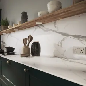 GoodHome 12mm Nepeta Matt White Marble effect Paper & resin Square edge Kitchen Worktop, (L)3000mm