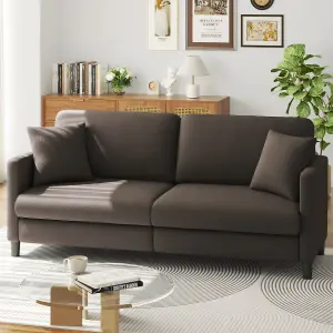 Neche 3 Seater 193cm Couch, Teddy Velvet Sleeper Sofa with Extra Deep Seats - Coffee