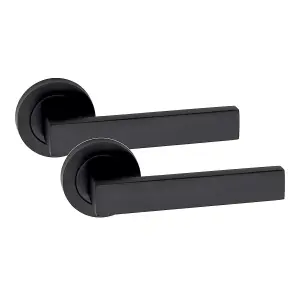 Golden Grace 1 Set of Delta Straight Design Matt Black Finish Door Handle Pack for Bathrooms with Matching Lock and Thumbturn