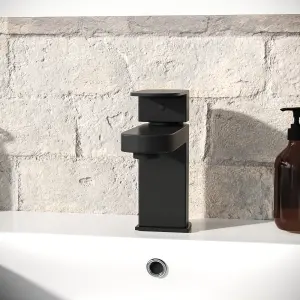 Nes Home Cloakroom Mono Basin Sink Mixer Tap Matte Black Brass Faucet and Waste