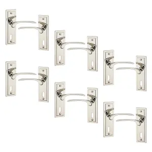 URBNLIVING 159mm Length 12 Pcs Como Metal & Polished Nickel Lever Latch Door Keyhole Handles Set