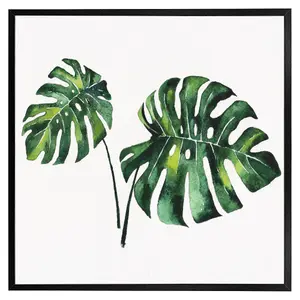 Twin tropical leaves (Picutre Frame) / 24x24" / Grey