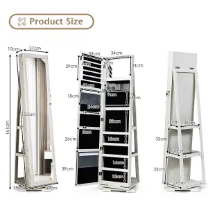 Costway 3-in-1 Rotating Jewelry Armoire Freestanding Lockable Jewelry Organizer w/ Makeup Mirror