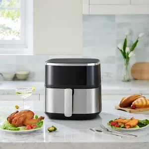 6L Silver&Black Air Fryer with Smart Touch Display and Timer 1400W