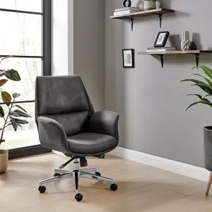 Furniturebox UK Omni Luxury Black Faux Leather and Silver Office Chair