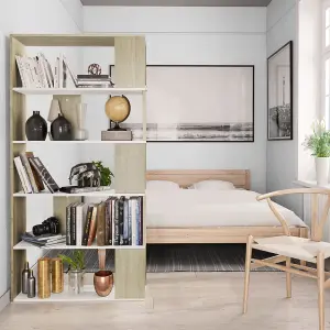 Berkfield Book Cabinet/Room Divider White and Sonoma Oak 80x24x159 cm Engineered Wood