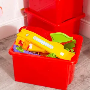 Wham 4x Stack & Store 35L Red Plastic Storage Boxes. Home, Office, Classroom, Playroom, Toys, Books. L48 x W38 x H26cm