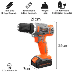 Terratek Cordless Drill & Drill Bit Set 18V 2 Batteries & Charger Included