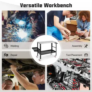 COSTWAY Welding Table 2-tier Rolling Welding Workbenchw/ Tool Rack & Tray