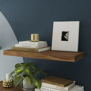 GoodHome Cusko Walnut effect Rectangular Floating shelf (L)60cm x (D)23.5cm