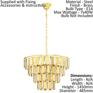 Pendant Ceiling Light Colour Brass Tiered Clear Crystals Bulb E14 7x40W