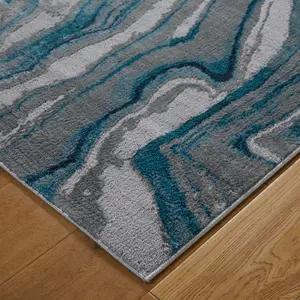 Modern Abstract Blue Multi Easy to Clean Contemporary Rug for Living Room and Dining Room-80cm X 150cm