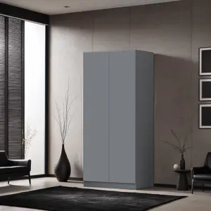 FWStyle Dark Grey 2 Door Double Wardrobe Push Open Soft Close Scratch Resistant