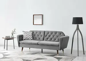 Whitby Velvet Fabric Sofa Bed 3 Seater Padded Suite Click Clack Luxury Recliner Sofabed, Dark Grey