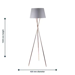 First Choice Lighting Copper Tripod Floor Lamp with Grey Fabric Shade