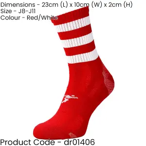 JUNIOR Size 8-11 Hooped Stripe Football Crew Socks RED/WHITE Training Ankle