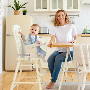 Baby High Chair, 6 in 1 Convertible Wooden High Chair - Cream