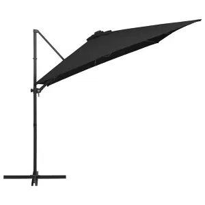 Berkfield Cantilever Umbrella with LED lights and Steel Pole 250x250 cm Black