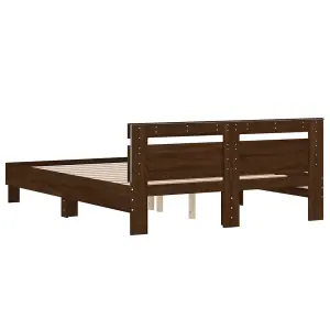 Berkfield Bed Frame with LED without Mattress Brown Oak 140x190 cm