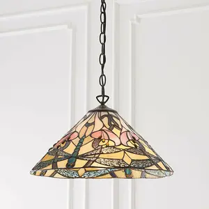 Tiffany Glass Hanging Ceiling Pendant Light Bronze Dragonfly 3 Lamp Shade i00073