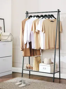 SONGMICS Clothes Rail, Clothes Rack, Garment Rack With Steel Frame, With Hanging Rail And Shelf, Matte Black