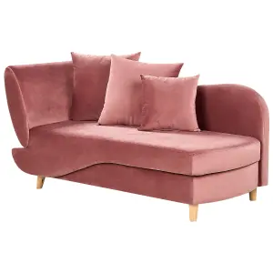 Left Hand Velvet Chaise Lounge with Storage Pink MERI II