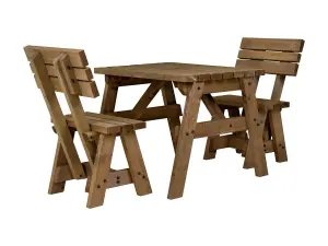 Victoria wooden picnic bench and table set, space-saving outdoor dining set with backrest (4ft, Rustic brown)