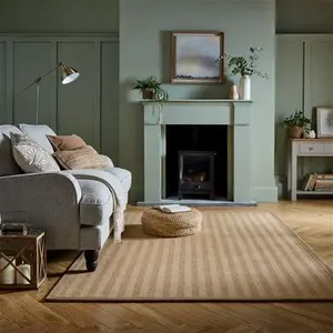 Dunelm Herringbone Jute Border Rug, Coastal, Size: 120cm X 170cm (4ft X 5.5Ft), Herringbone Border Natural