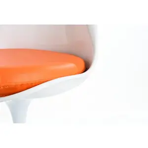 White Tulip Dining Chair with Orange PU Cushion