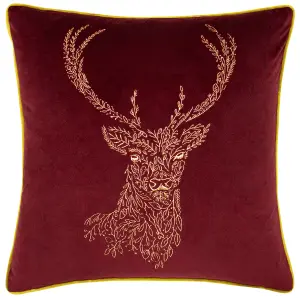 furn. Forest Fauna Stag Velvet Piped Feather Rich Cushion