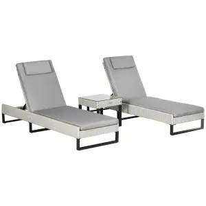 Outsunny Rattan Sun Lounger Set w/ Cushions, 5-Level Chaise Lounge Chairs, Grey