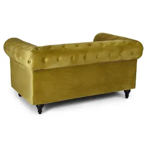 Velvet Chesterfield 2 Seater Sofa - Olive Green