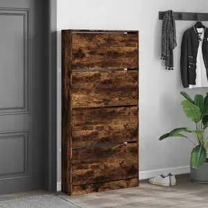 Shoe Cabinet with 4 Flip-Drawers Smoked Oak 80x21x163.5 cm