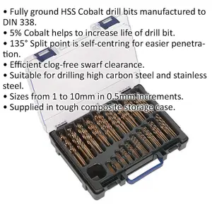 170-Piece HSS Cobalt Drill Bit Set with Split Point Tips for Precision Drilling