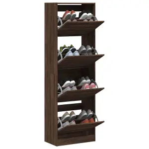 Berkfield Shoe Cabinet with 4 Flip-Drawers Brown Oak 60x34x187.5 cm