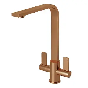 Liquida EB401CP Monobloc Flat Style Modern Dual Lever Copper Kitchen Mixer Tap