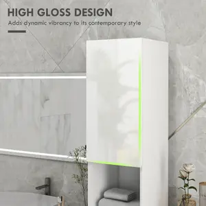 kleankin High Gloss Bathroom Storage Cabinet with Adjustable Shelves White