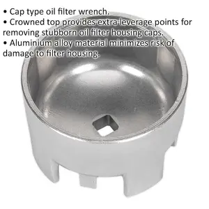 87mm Oil Filter Cap Wrench - 16 Flutes - 1/2" Sq Drive - Aluminium Alloy