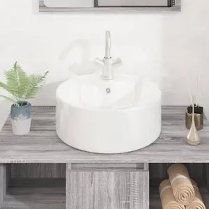 Belfry Bathroom Cavan Ceramic Round Sink with Overflow White / 14.5cm H x 40m W x 40cm D