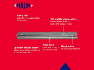 Maun 1774-300 Metric Metal Safety Rule 300mm MAU1774300