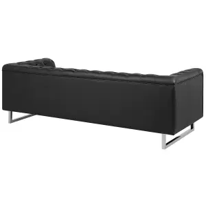 3 Seater Faux Leather Sofa Black VISSLAND