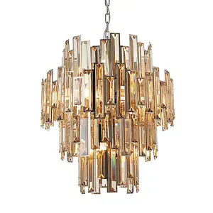 Luminosa Viviana Pendant Chrome Effect Plate & Champagne Crystal (K9) Drops 12 Light Dimmable IP20 - E14