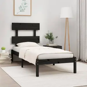 Berkfield Bed Frame Black Solid Wood 100x200 cm