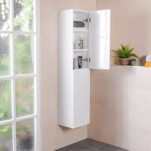 Rinse Bathrooms 1600mm RH Wall Mounted White Gloss Tall Bathroom Furniture Storage Unit