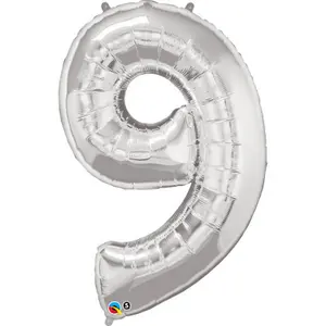 Qualatex 34 Inch Metallic Silver Number Balloons (0-9) Silver (9)