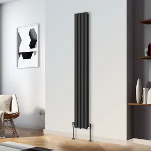 Right Radiators 1800x236mm Vertical Double Oval Column Designer Radiator Black